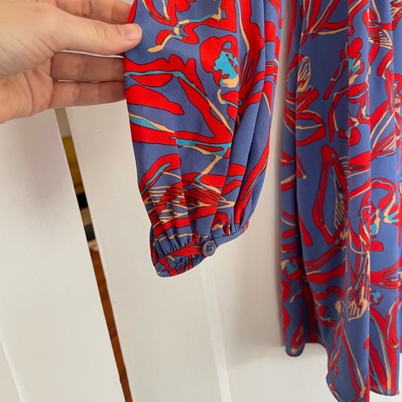 DVF Diane von Furstenberg long sleeve keyhole back drawstring dress - Picture 6 of 6